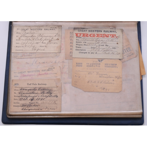 737 - Album of ephemera, mainly pre-group Welsh way bills and wagon labels, small frame of eight LSWR labe... 