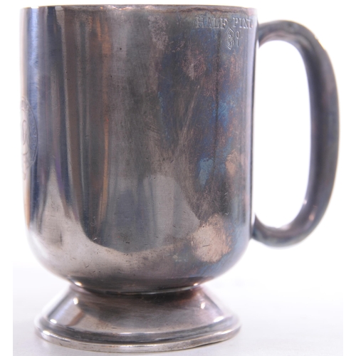 747 - GWR Refreshment Dept half pint tankard, by H Hons, silver plate, coat of arms pattern.