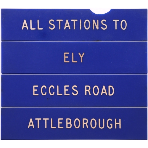 762 - Liverpool Street departure indicator plates (barrier indicator), ATTLEBOROUGH, ECCLES ROAD, ELY, als... 