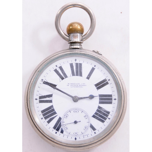 770 - GCR pocket watch, by Russels Liverpool, the back of the case engraved GCRy No 1257A. Runs when wound... 