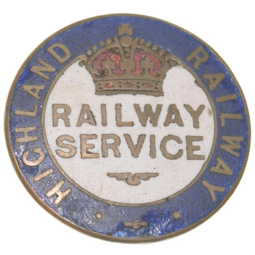 776 - First World War badge, HIGHLAND RAILWAY, RAILWAY SERVICE, by J A Wylie & Co, brass/enamel, 1