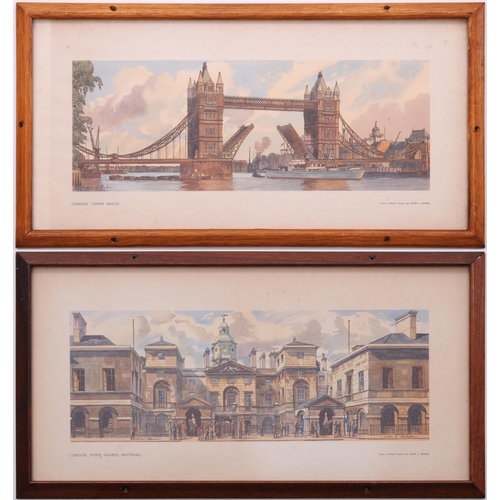 778 - Carriage prints, LONDON, TOWER BRIDGE, + HORSE GUARDS, WHITEHALL, by John L Baker, framed in the ori... 