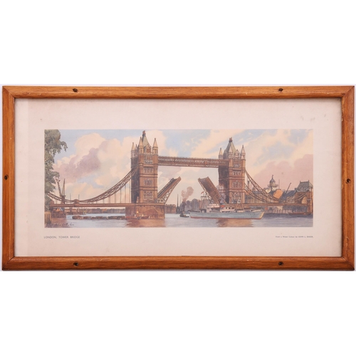 778 - Carriage prints, LONDON, TOWER BRIDGE, + HORSE GUARDS, WHITEHALL, by John L Baker, framed in the ori... 