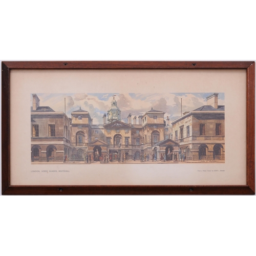 778 - Carriage prints, LONDON, TOWER BRIDGE, + HORSE GUARDS, WHITEHALL, by John L Baker, framed in the ori... 