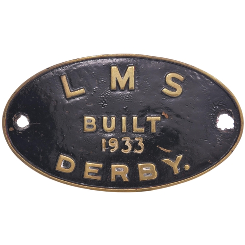 779 - Worksplate, LMS BUILT 1933 DERBY, the year engraved, from Class 4 2-6-4T (4)2408, withdrawn from Hud... 