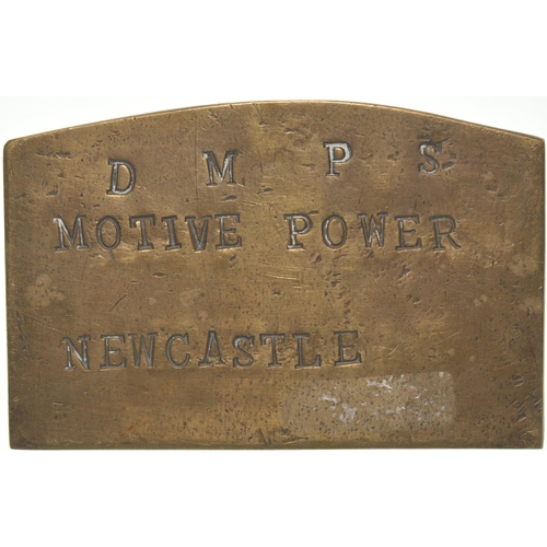 794 - Document bag plate, MOTIVE POWER GATESHEAD / D M P S MOTIVE POWER, NEWCASTLE, brass, 4¾