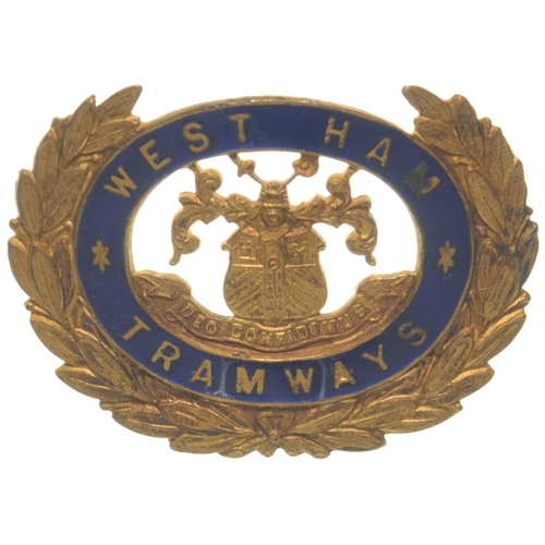 802 - West Ham Tramways cap badge, brass/enamel, 2