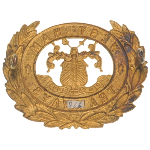 802 - West Ham Tramways cap badge, brass/enamel, 2