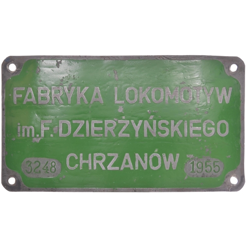 813 - Worksplate, DZIERZYNSKIEGO, CHRZANOW, 3248, 1955, from a 75cm gauge superheated 0-8-0 widely used on... 