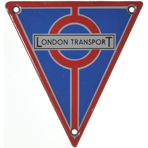 816 - LT bus radiator plate, LONDON TRANSPORT, triangular, enamel, 5½