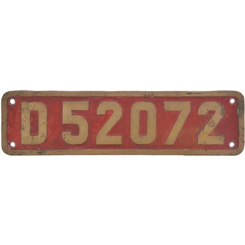 819 - Locomotive numberplate, D52072, from a 3ft 6ins 2-8-2 built by Krupp 3295 of 1952 for PJKA, Indonesi... 