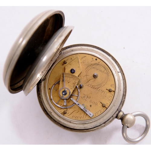 824 - LNWR pocket watch by J Sewill of Liverpool, 5591 on the back of the case, key wound, c. 1860.