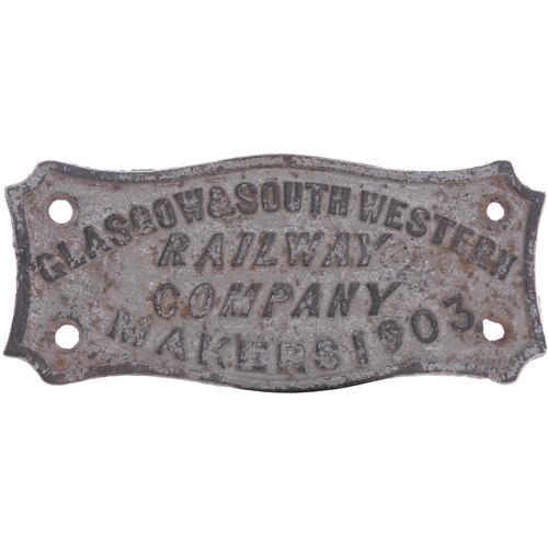 828 - Wagonplate, GLASGOW & SOUTH WESTERN RAILWAY COMPANY, MAKERS, 1903, cast iron, 9