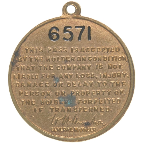 830 - A director's pass, GREAT EASTERN RAILWAY, 2ND, MR W.J. WILSON S 1.3.6, brass/blue enamel, 1¼