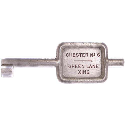 839 - Key token, CHESTER NO 6-GREEN LANE XING, (alloy), from the former GWR main line to Shrewsbury.