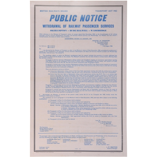 847 - BR(W) double royal poster, Withdrawal of Passenger Services Okehampton-Bude, Halwill-Wadebridge. the... 