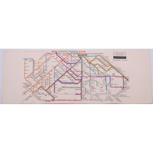 851 - Carriage map, BR(S) Suburban System, coloured diagrammatic style, area Reading, Alton, Horsham, Tunb... 