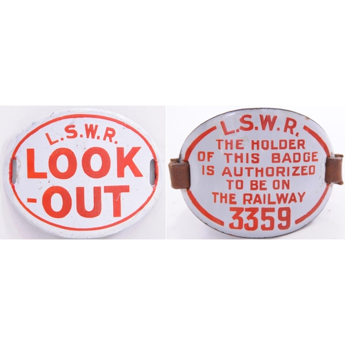 858 - Armband, LSWR HOLDER AUTHORIZED, etc, also LOOK-OUT, enamel. (2)