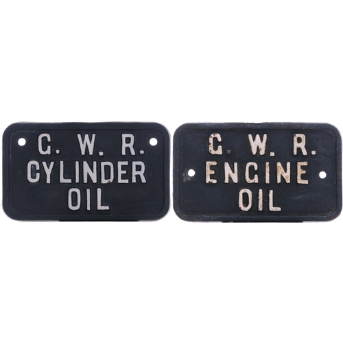 859 - Cast plates, GWR ENGINE OIL + GWR CYLINDER OIL, each cast iron, 6