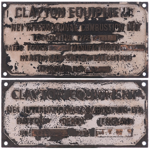 868 - Worksplate CLAYTON EQUIPMENT B2205 dated 26.03.1980. From a 2ft 4in gauge 4-ton, 4-wheel flameproofe... 