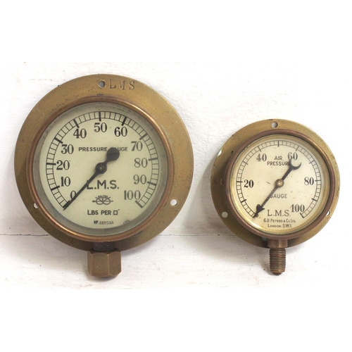 89 - London Midland & Scottish Railway steam pressure gauges, both showing to 100 lbs, 4¼