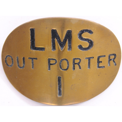 908 - Armbands, LMS OUT PORTER 1, engraved brass, clips to rear, also LOOK OUT, LM&SR and L&NWR, the latte... 