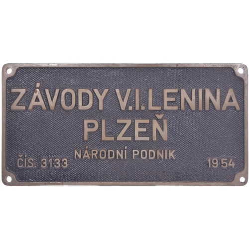 914 - Worksplate, SKODA LENIN PLZEN, 3133, 1954, from a standard gauge electric Bo-Bo type 14E3 for the Cz... 