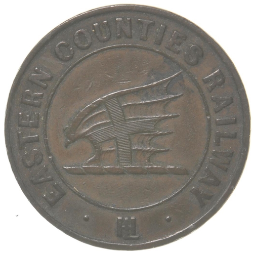 915 - Paycheck, EASTERN COUNTIES RAILWAY, GOODS DEPARTMENT, LONDON, with bat's wing device, cast brass, 1¼... 