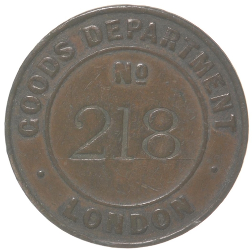 915 - Paycheck, EASTERN COUNTIES RAILWAY, GOODS DEPARTMENT, LONDON, with bat's wing device, cast brass, 1¼... 