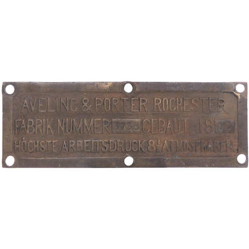 923 - Boiler plate, AVELING & PORTER, 3738, 1896, cast brass, 9¼x3¼