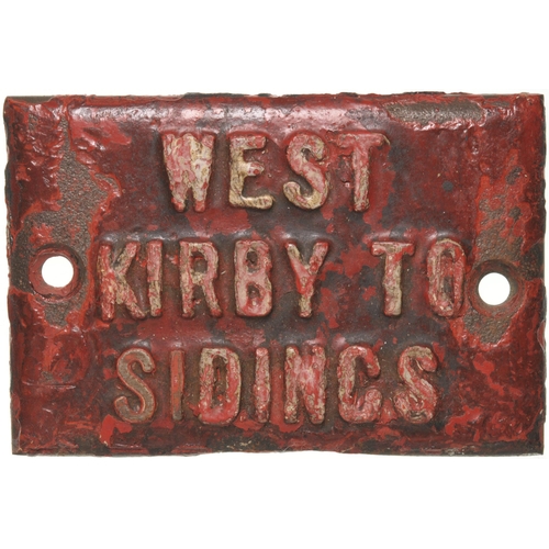 927 - LNWR lever plates, WEST KIRBY TO SIDINGS, ex Hooton, cast iron, 5½