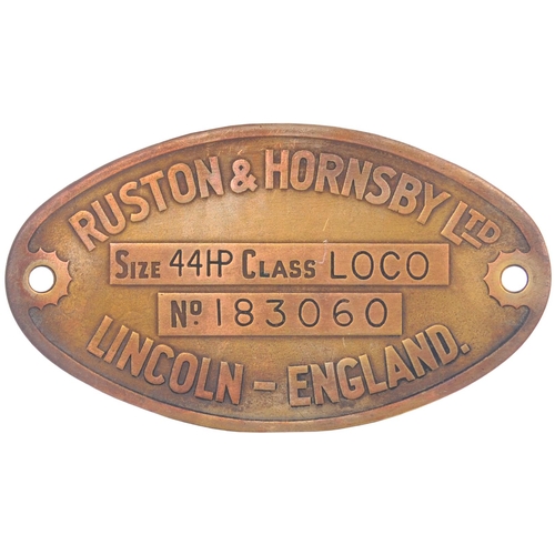 947 - Worksplate RUSTON & HORNSBY 183060 from a standard gauge 48HP chain-drive locomotive new in 1937 to ... 