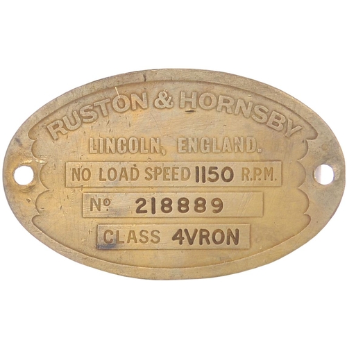 947 - Worksplate RUSTON & HORNSBY 183060 from a standard gauge 48HP chain-drive locomotive new in 1937 to ... 