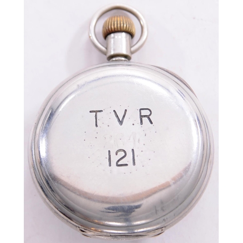 954 - Taff Vale Railway pocket watch by Waltham, the back of the case stamped TAFF VALE RAILWAY 264, worn,... 