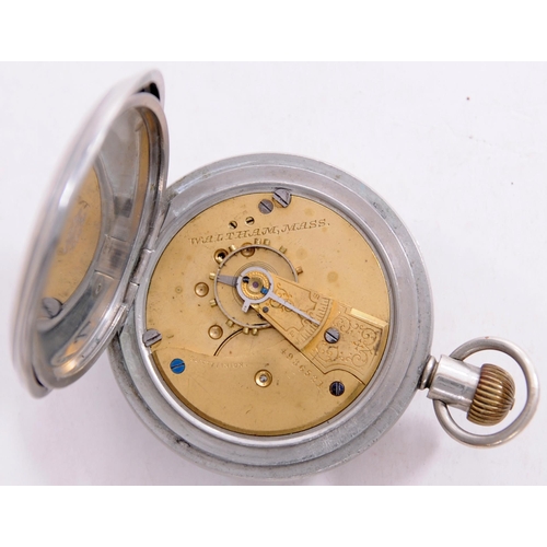 954 - Taff Vale Railway pocket watch by Waltham, the back of the case stamped TAFF VALE RAILWAY 264, worn,... 