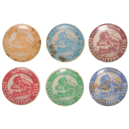 956 - Ian Allan Locospotters Club badges, tinplate type, one for each region, staining to ER, SCR, NER exa... 