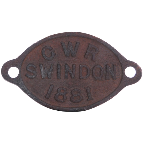 957 - Wagonplate, GWR SWINDON, 1881, cast iron, 6½