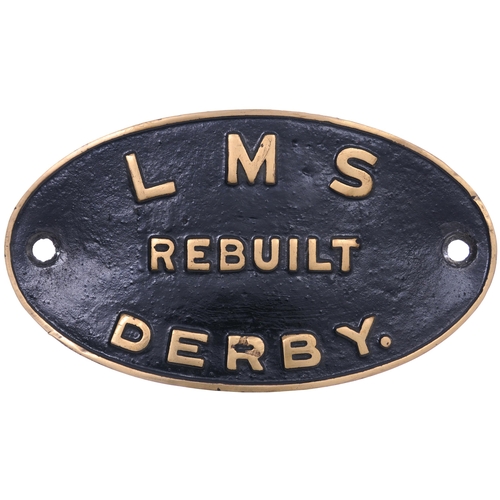 971 - Worksplate, LMS REBUILT DERBY, from an unidentified ex Midland Railway locomotive. Cast brass, 10¼