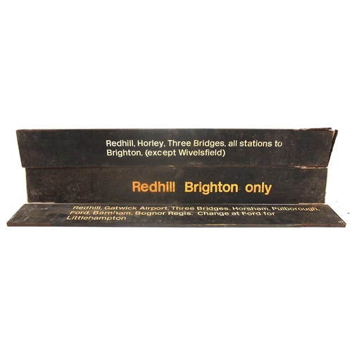 98 - BR(S) double sided wooden station finger boards destinations include Brighton, Redhill, Gatwick, Bog... 