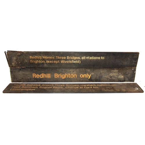 98 - BR(S) double sided wooden station finger boards destinations include Brighton, Redhill, Gatwick, Bog... 