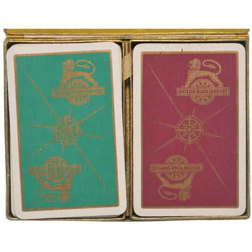 981 - British Road Services playing cards, by DE La Rue, Lion and Wheel emblem, one pack green, the other ... 