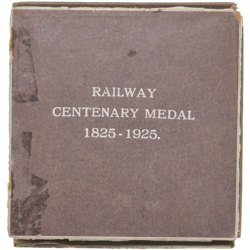 982 - S&DR Railway Centenary medal, 1825-1925, two examples, one box poor, the other box lid absent, medal... 