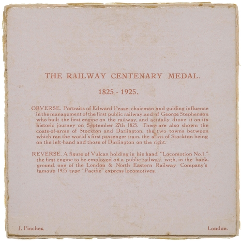 982 - S&DR Railway Centenary medal, 1825-1925, two examples, one box poor, the other box lid absent, medal... 