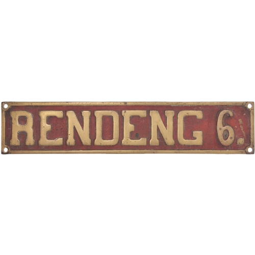 992 - Mill numberplate, RENDENG, 6, from a 70cm gauge articulated 0-8-0T built by Orenstein & Koppel 7891 ... 