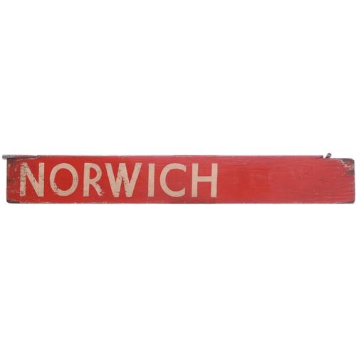 998 - Liverpool Street departure indicator plates, IPSWICH, NORWICH, CLACTON, STOWMARKET, painted wood wit... 