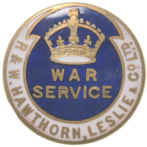 999 - First World War badge, R&W HAWTHORN LESLIE & Co Ltd, WAR SERVICE, with crown, by Fattorini, brass/en... 