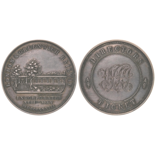 101 - A London and Greenwich Railway director's ticket depicting a train on the viaduct, silver 1½