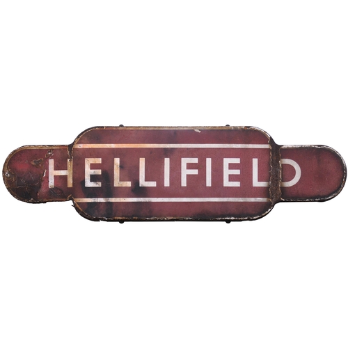 104 - A BR(M) totem sign, HELLIFIELD, (f/f), from the Skipton to Carlisle main line. The totem was purchas... 