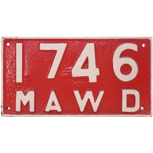 108 - An Indian Railways cabside numberplate, 1746 MAWD, from a metre gauge 2-8-2 'MacArthur' built by Alc... 