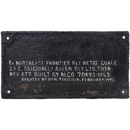 108 - An Indian Railways cabside numberplate, 1746 MAWD, from a metre gauge 2-8-2 'MacArthur' built by Alc... 